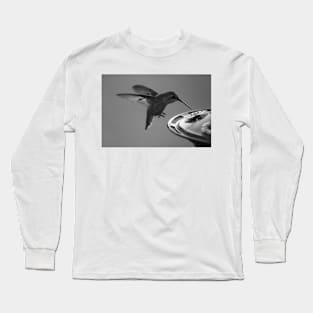 Hummingbird at Feeder Black and White 2 or 3 Long Sleeve T-Shirt